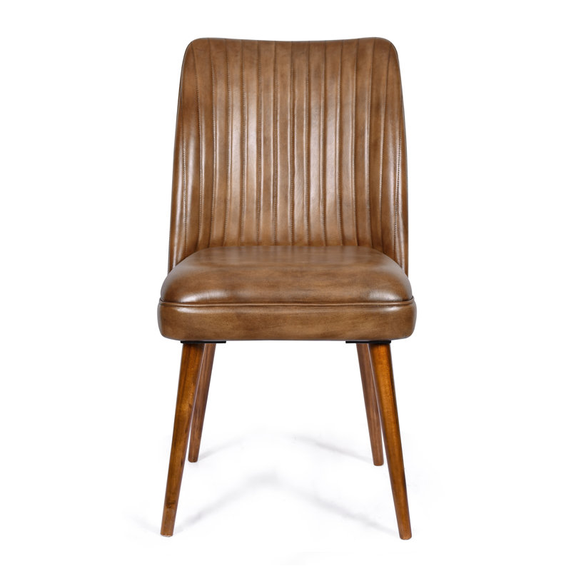 51cm H Genuine Leather Upholstered Dining Chair in Brown