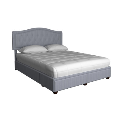 Grand lit tapissier avec compartiment de rangement, tissu gris, P 83 po x l 64,5 po, H 43,5 po, 2 tiroirs, 82,74 65,19 43,13