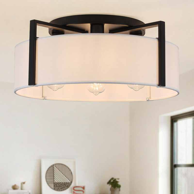 Plafonnier semi-encastré avec abat-jour moderne 4-Ligh 20,47 "avec abat-jour en tissu pour chambre à coucher, cuisine et entrée