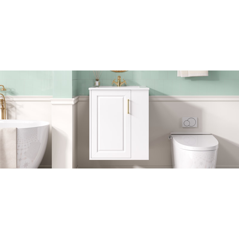 Meuble-lavabo mural moderne 20 po avec lavabo et armoire à fermeture douce, blanc | Idée cadeau