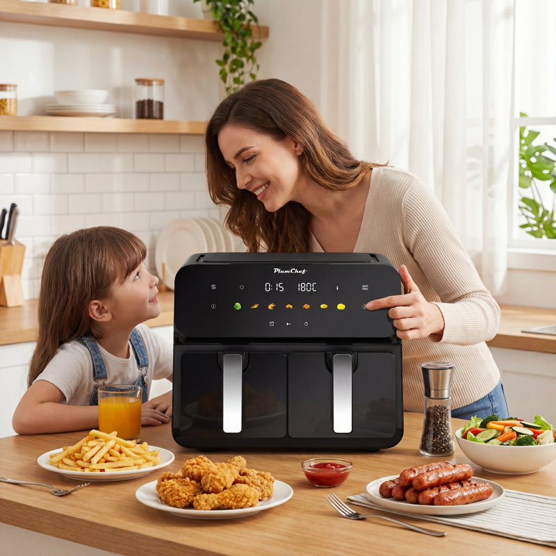 Double friteuse à air 10 pte, commande numérique 2 x 5 pte SyncCook, débit d'air rapide de 1700 W, va au lave-vaisselle
