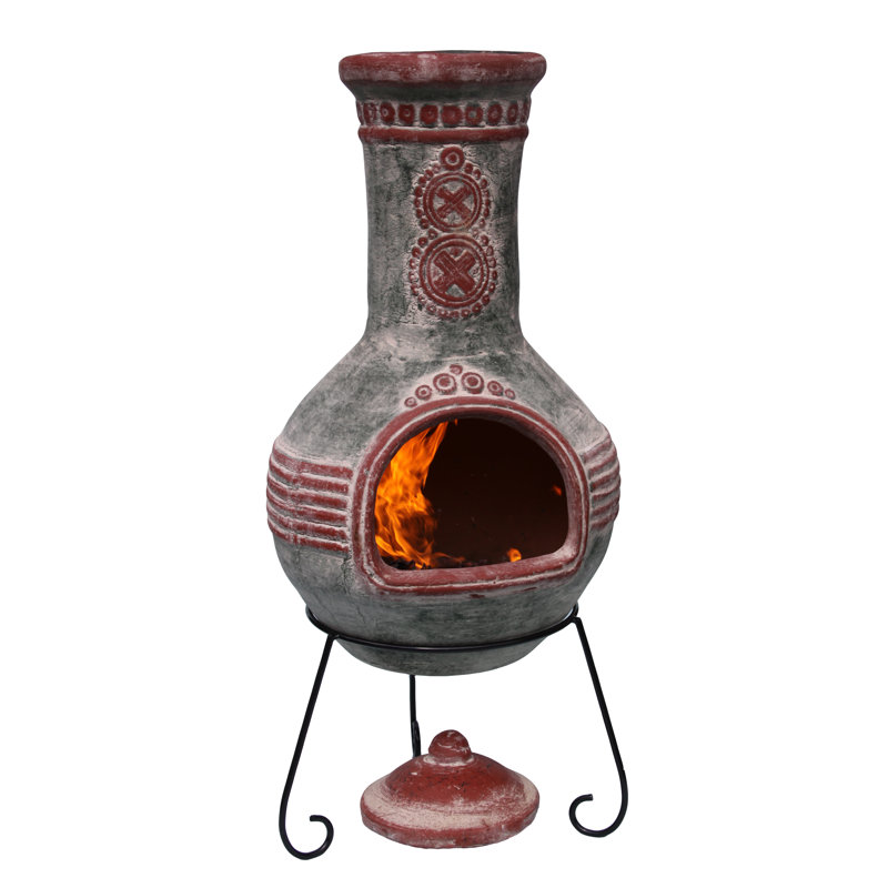 Azteca Round Clay Smokeless Chimnea, Green