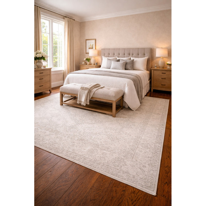 Tapis oriental vintage délavé à la main à motif floral beige 6X9 Desravines
