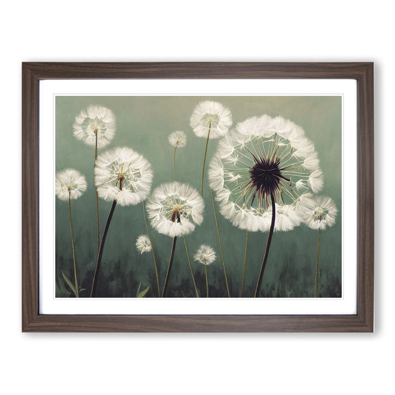 Entrancing Dandelion Flowers - Single Picture Frame Print, 25cm H x 34cm W x 2cm D, Walnut