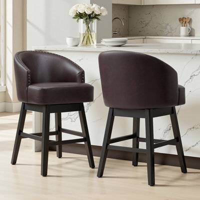 Tabouret de comptoir pivotant 26,5 po en similicuir avec pieds en bois massif