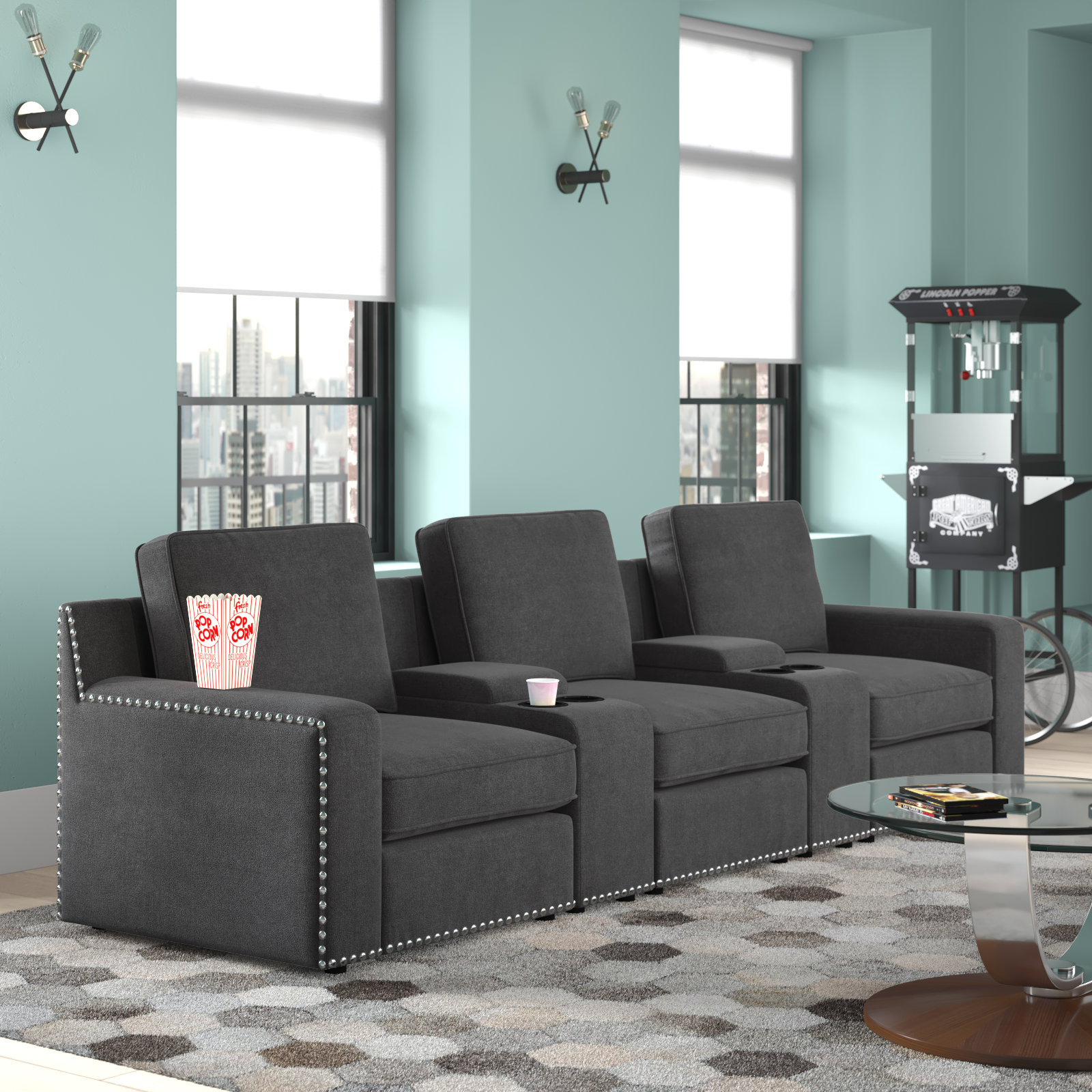 Wade Logan® 114" Wide Home Theater Sofa with Cup Holder & Reviews | Wayfair
