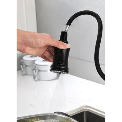 Robinet de cuisine avec robinet escamotable noir mat, acier inoxydable, poignée simple, 3 réglages de débit d'eau, robinet en acier de conception moderne, modes, caractéristique de l'eau