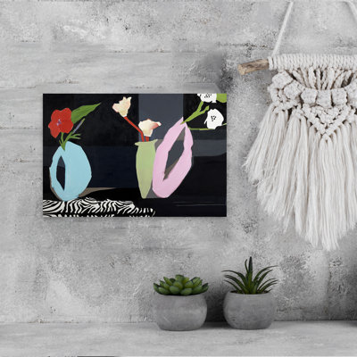 Contemporary Art Abstract Contemporary Zebra Landscape Flower Wall Art by Kristin Brin - Wrapped Canvas Print