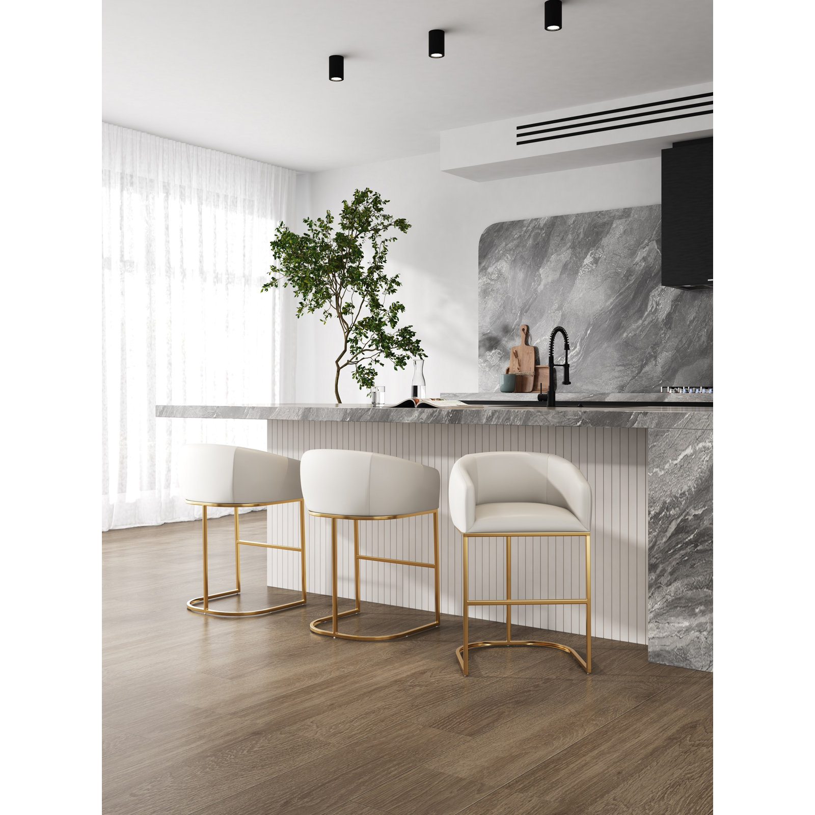 Louvre Bar Stool, Counter Stool (26" Seat Height), Cream