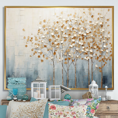 Gold And Blue Trees Harmony V On Canvas Print