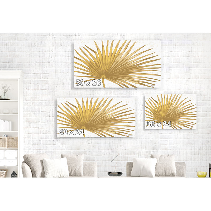 Feuille de palmier doré sur fond blanc, botanique, H 24 po x l 48 po x P 1,5 po