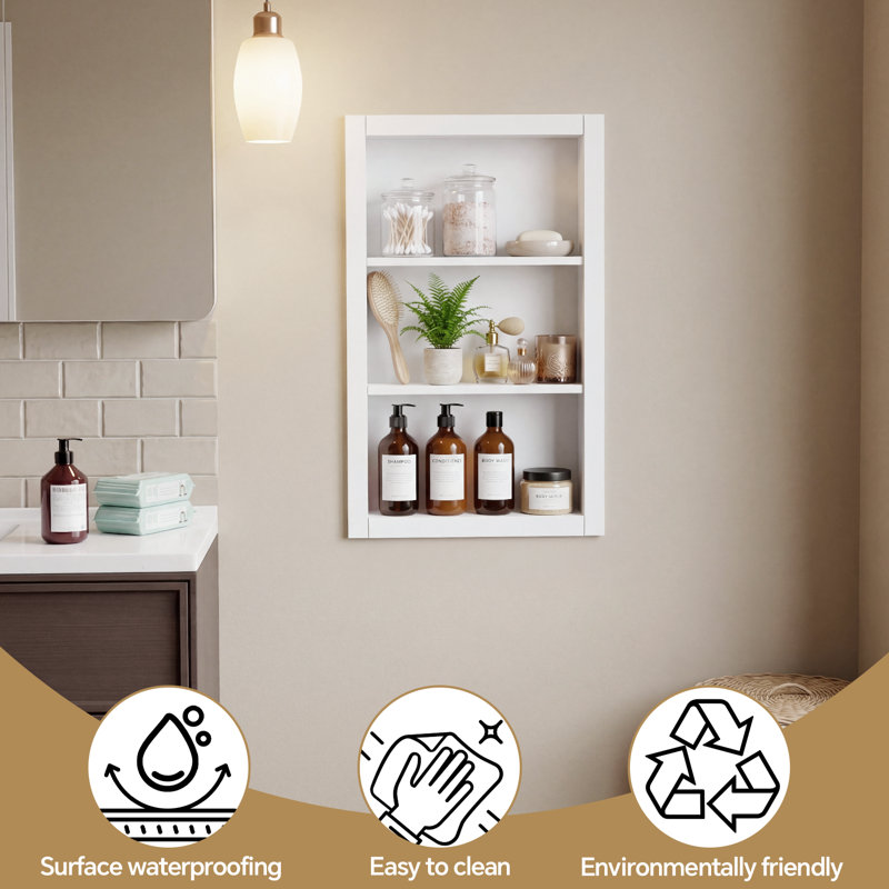 14'' * 24'' Recessed Medicine Cabinet Wall Niche Wood, 3-Tier Bathroom Wall Niche Insert for Drywall, In Wall Shelf Medicine Cabinets Replacement, for Living room, Bathroom Storage, White