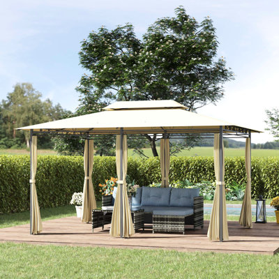 Grand pavillon de jardin crème blanc, 10 pi x 13 pi, toit ventilé, structure en acier, rideaux pour la terrasse, rideaux extérieurs de 13 pi, cour arrière