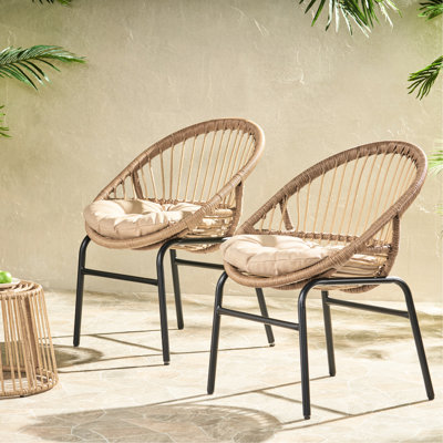 2 Chair With Touch - & Metal Frame. Water- Cushions. 26.07"D X 23.53"W 33.52"H. Brown + Beige. 400 Pounds Max Patio Chairs   Of 2  Frame, Cushions, Beige, 33.52"H