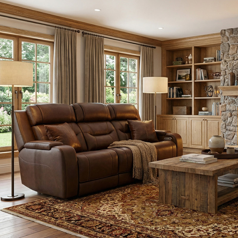 Akron Akron Power Reclining Sofa With Audio Seating, Brown