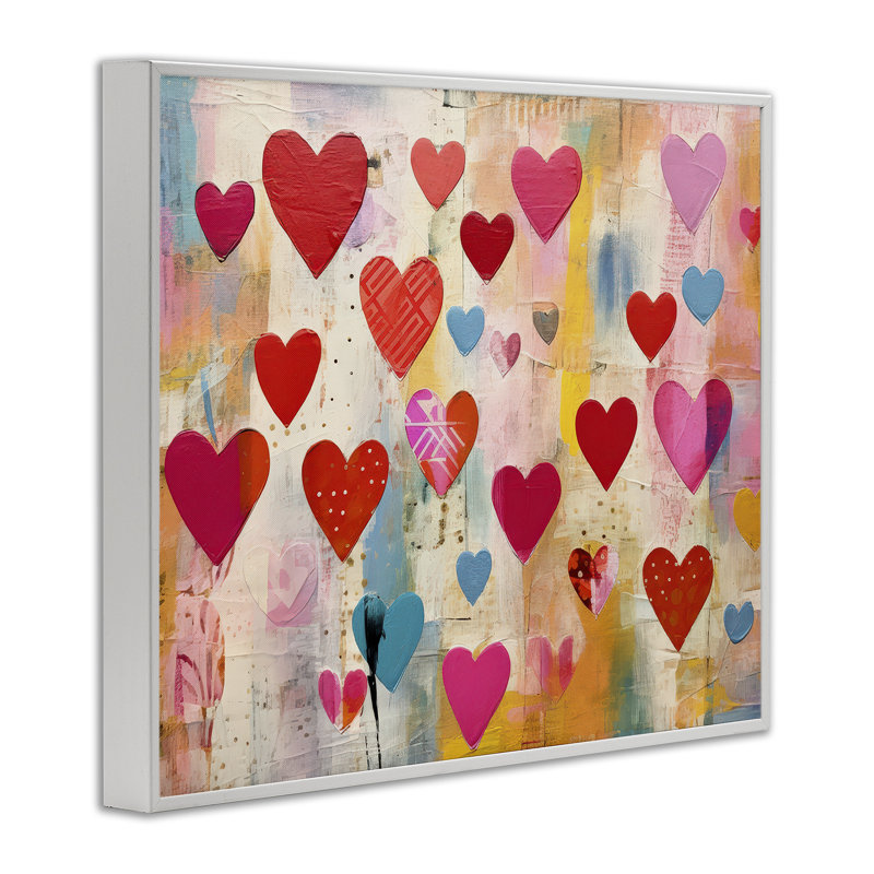 Playful Patterned Hearts Framed Giclee Art by LSR Design Studio, Coastal White Framed Giclee, 11" H x 14" W
