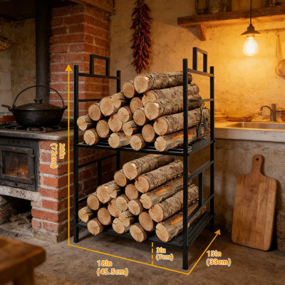 Support à bois de chauffage robuste pour une utilisation intérieure et extérieure - Porte-bûches en acier résistant à la rouille à deux niveaux avec base résistante à l'humidité