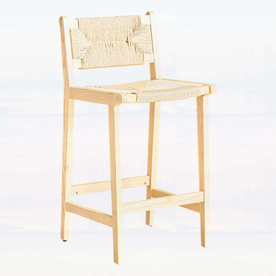 Ensemble de 2 tabourets de bar en bois tissé, corde tissée à la main, chaises de bar de style rustique, disponible en finitions noyer ou bois naturel, avec repose-pieds robuste pour îlots de cuisine