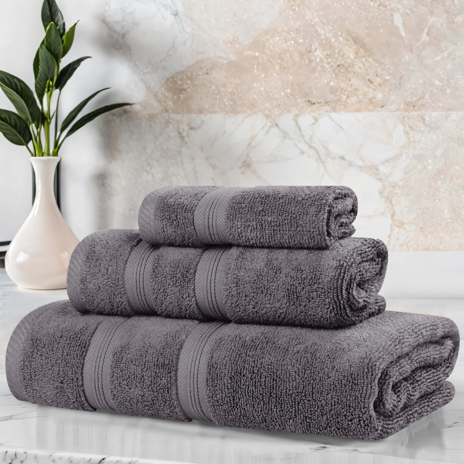 3-Piece Cotton Bath Towel Set, Gray