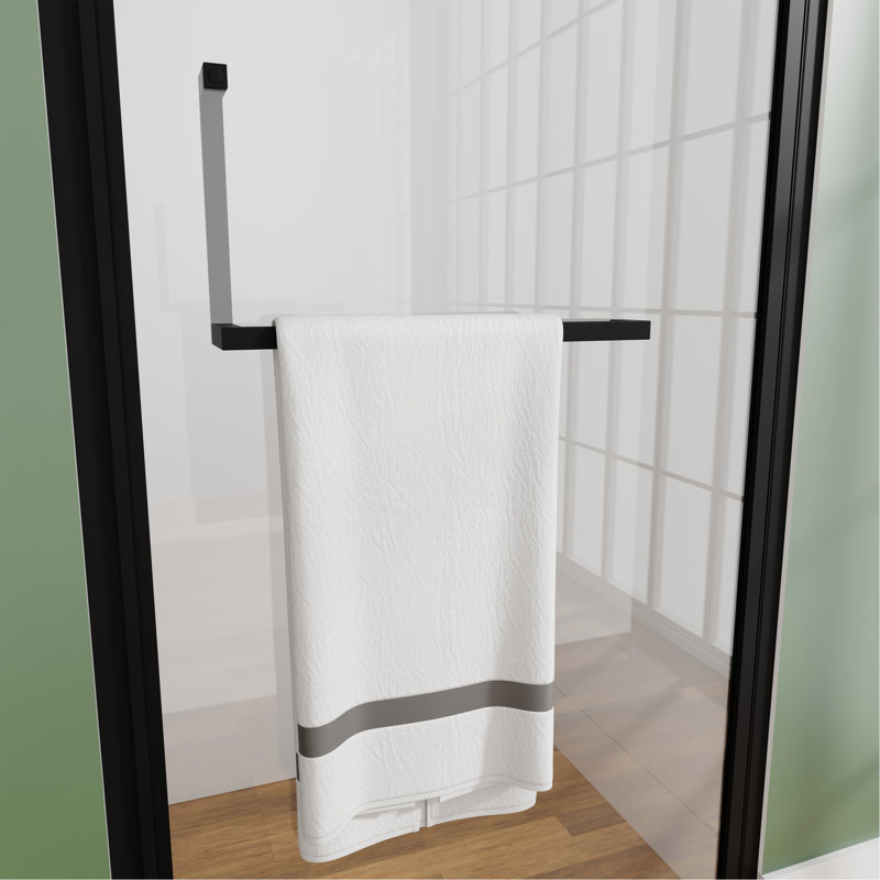 34" X 72" Semi-Frameless Pivot Shower Door, 1/4" Tempered Glass, Adjustable Width, Reversible Installation, Matte Black