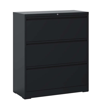 Lockable Black Metal 3 Drawer Filing Cabinet For Professional Office Locking Use, Exterior