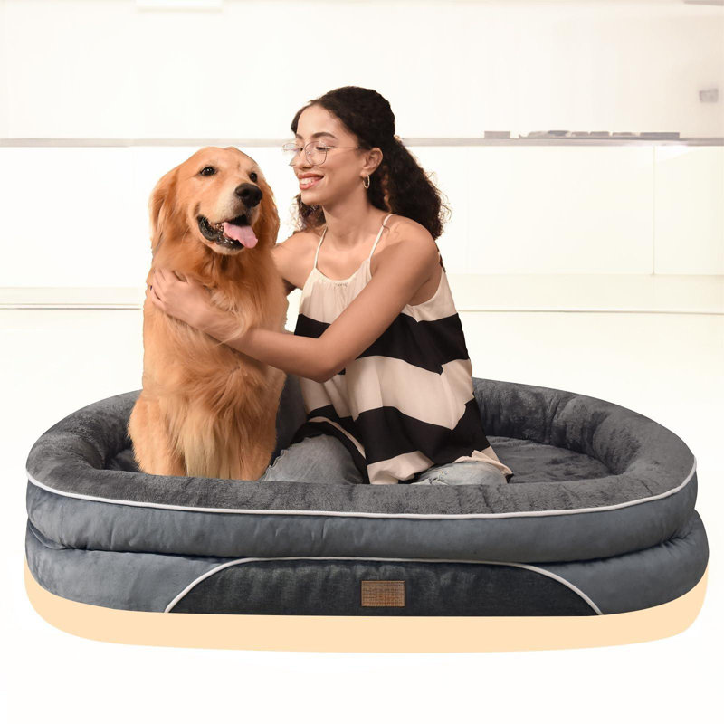 Large Gray Orthopedic Waterproof Dog Bed with Bolsters