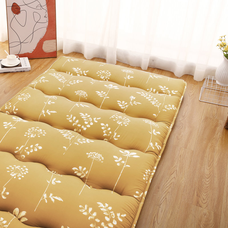 Canapé-lit de futon japonais épais - Matelas Tatami simple - Coton microfibre pliable et respirant - Lit d'invité portable pour dortoir, camping, enfants - Vague d'arc à cinq lignes jaune citron, 39 x 80 pi