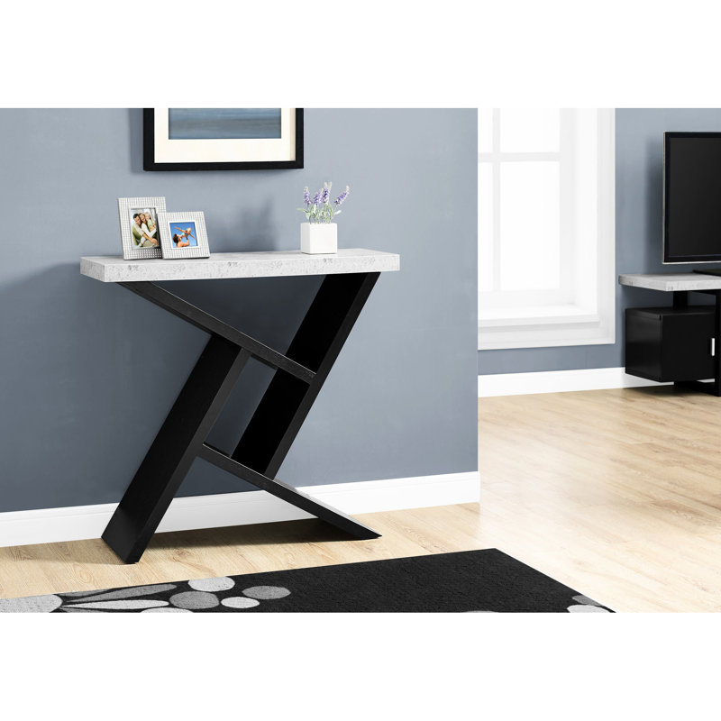 Console de couloir en stratifié gris et noir - Console contemporaine avec plateau rectangulaire et table de finition spacieuse pour le salon dans la base