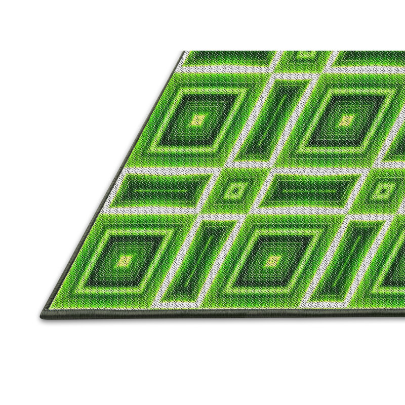 Tapis vert à motif géométrique Kinde, Rectangle 5 pi x 7 pi