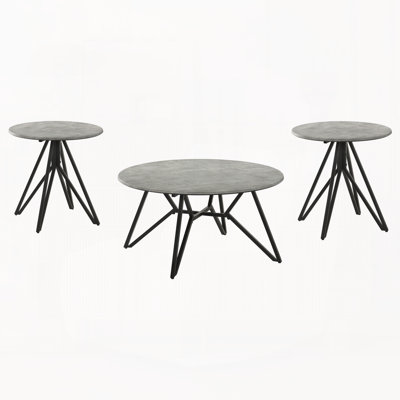 Cement 3-piece Round Coffee and End Table Set