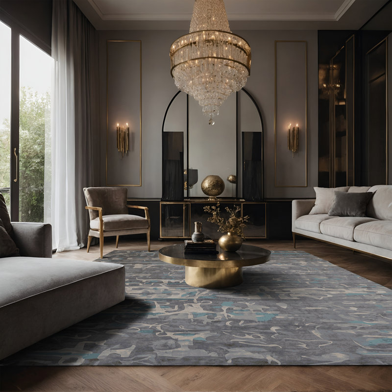 Tapis gris soyeux et moelleux, Rectangle 8 pi x 12 pi