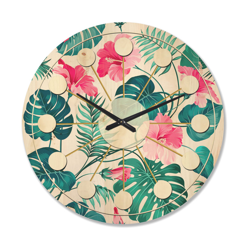 Horloge murale en bois Tropical Botanicals and Flowers, Grand
