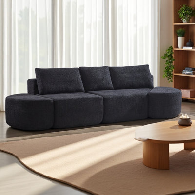 Ensemble de canapé modulaire en forme de V de 106,3 pouces en chenille, avec trois coussins décoratifs et deux repose-pieds courbés, parfaitement adapté pour les salons