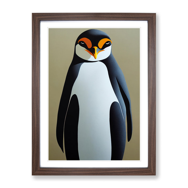 Resting Penguin - Wall Art, 48cm H x 36cm W, Walnut Framed, White