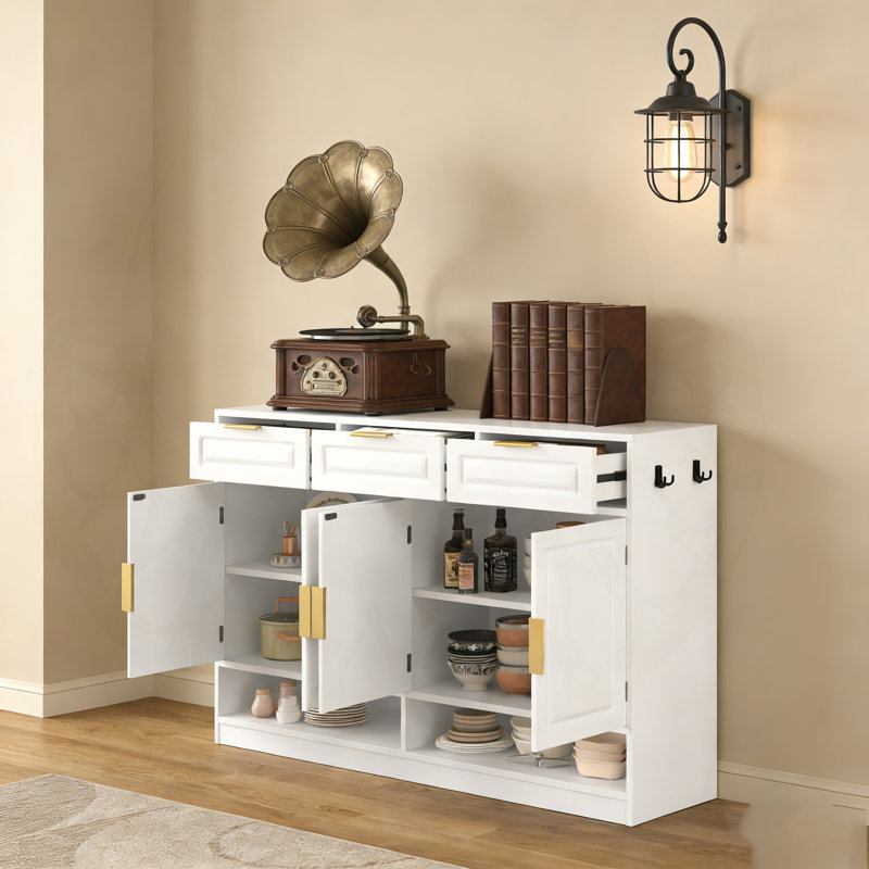 Baynard Wooden Sideboard with 3 Drawers & Adjustable Shelf, White