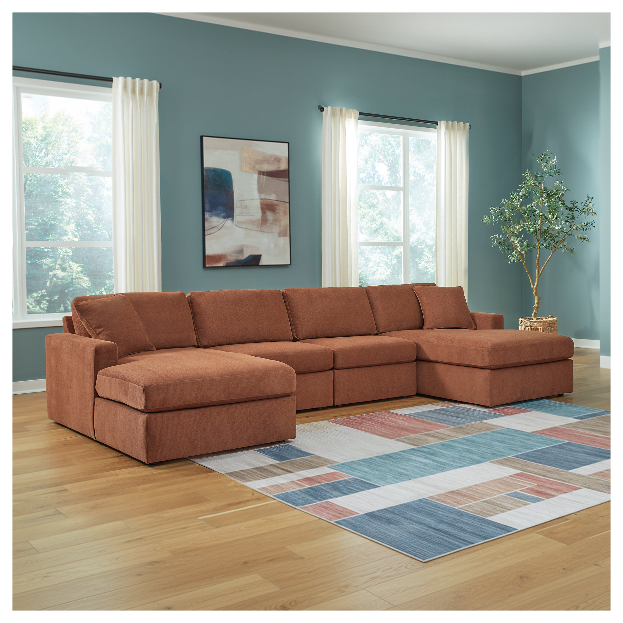 Bulwell 4-Piece Double Chaise Sectional, Brown Polyester