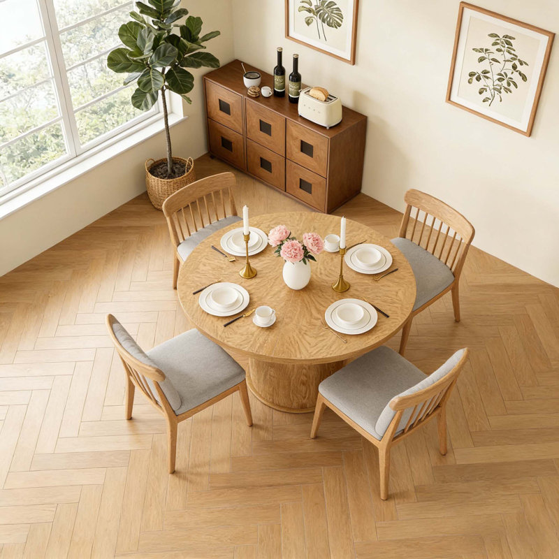 Table de salle à manger 43 po pour 4 personnes, table de cuisine compacte avec plateau en bois et base en métal robuste