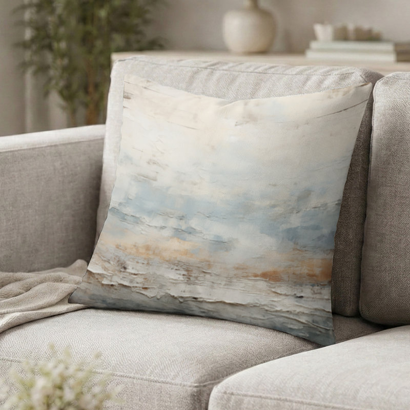 Coussin décoratif beige et bleu tempête océan, H 18 po x l 18 po