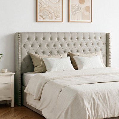 Tufted Wingback Upholstered Headboard with Nailhead Trim