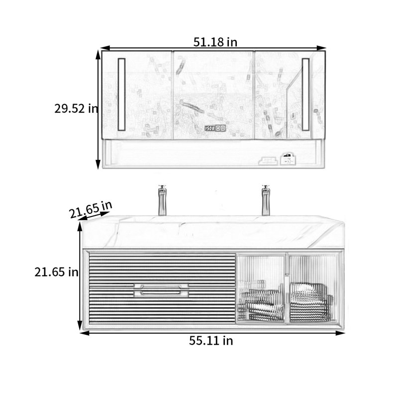 Simple modern smart bathroom cabinet, 55.11"