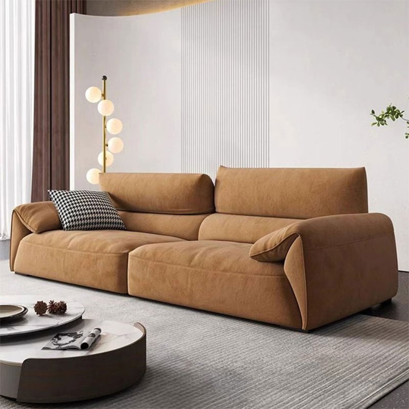 Canapé modulaire 110,24 po en tissu mat floqué brun caramel, 110.24"W*37.4"D *33.86"H