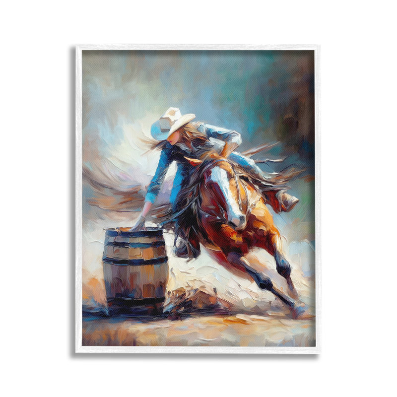 «Racing Rodeo Cowgirl», estampe numérique par Ramona Murdock, Estampe numérique encadrée blanc bord de mer, H 20 po x l 16 po
