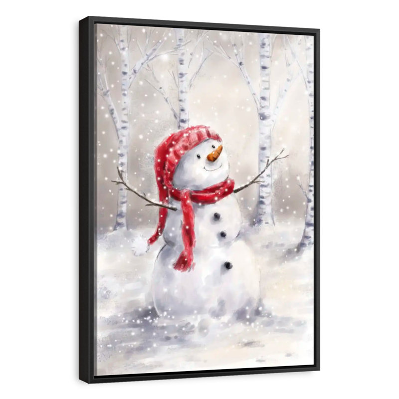 Bonhomme de neige en bois, 25 po x 37 po, Cadre flottant noir