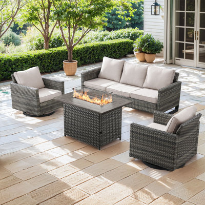 Bayboro 5 - Person Outdoor Seating Group With 41" Fire Pit With Swivel Glide Chair And Cushions