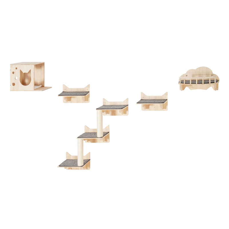 Ensemble de 5 étagères murales pour chat avec planches à sauter