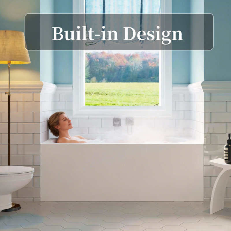 60" X 32" Solid Surface Alcove Built-in Bathtub With Integrated Apron And Rectangle Interior