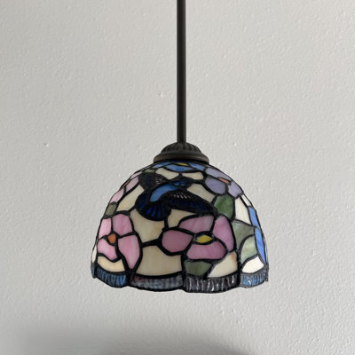 Mini ampoule à DEL Tiffany avec lumières à suspendre en forme de fleurs de colibri en verre coloré rose 8 po x P 8 po x H 60 po