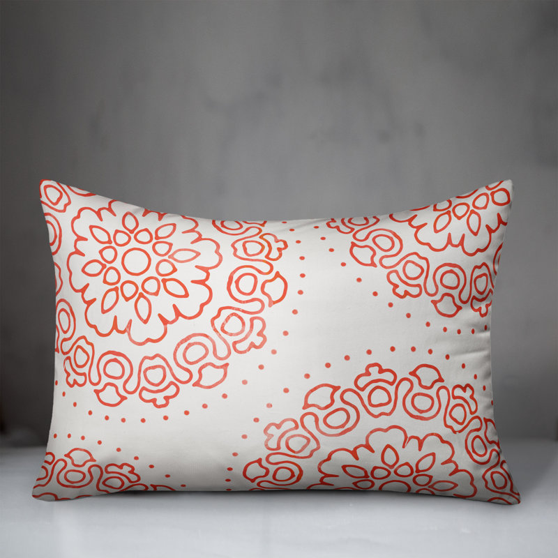 Floral Outdoor Reversible Throw Pillow, Red