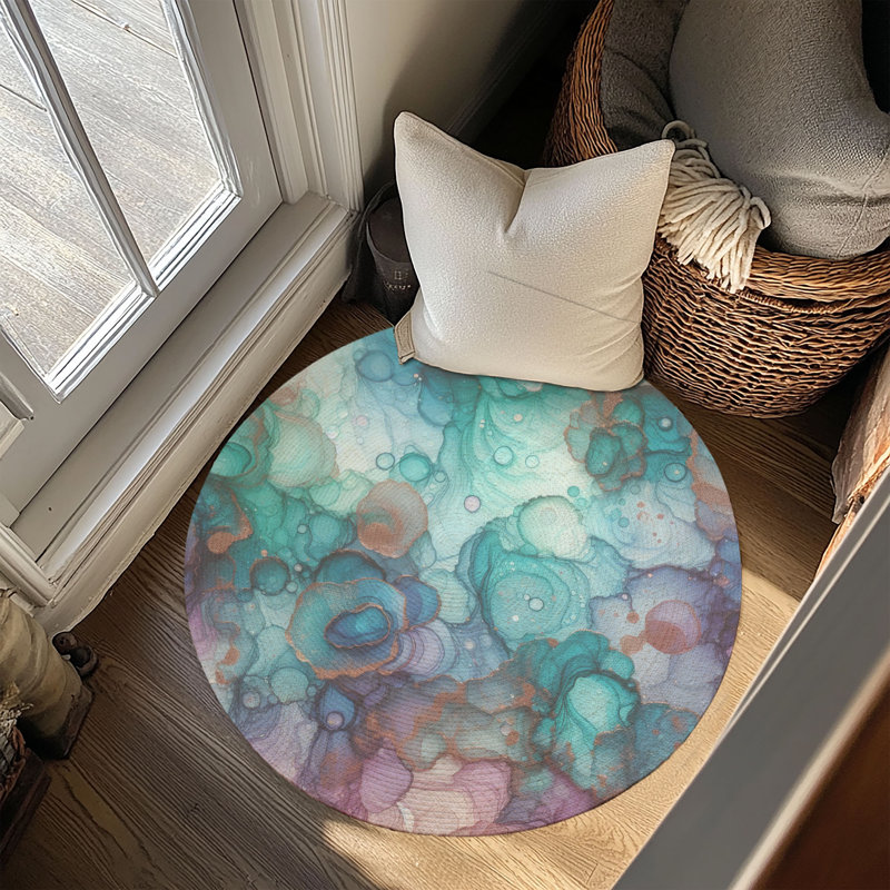 Tapis tressé bleu sarcelle doux délavé, Rond 5 pi