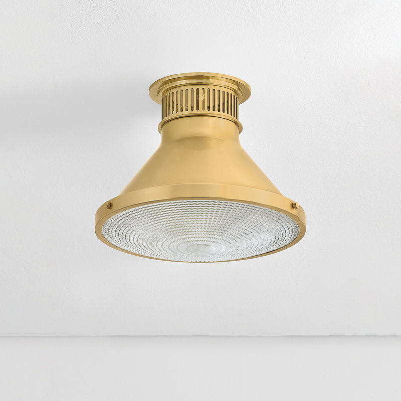 Plafonnier encastré en laiton vieilli Highclere par Mark D. Sikes, H 9,75 po x l 12,75 po x P 12,75 po, Doré